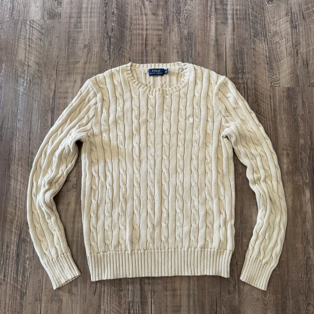 Polo Ralph Lauren Sweater women's M Brown Cable Knit Cotton Crewneck Staple Fall